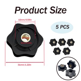 5 PCS M6 Star Clamping Nuts, Plastic and Brass Wing Nuts, Clamping Handle Knobs Diameter 31mm, Handle Star Nut for Machines, Furniture, Machine Tools, Fitness Equipment (5Pcs Black)