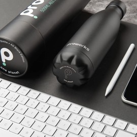 Proworks Performance Stainless Steel Sports Water Bottle | Double Insulated Vacuum Flask for 12 Hours Hot & 24 Hours Cold Drinks - Great for Home, Work, Gym & Travel - 500ml - BPA Free – All Black