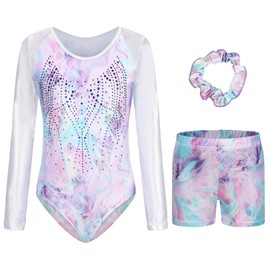 Gymnastic Leotard Outfit for Toddler Girls Athletic Wear Long Sleeve Printed Leotards for Tumbling Ballet Dance Wear