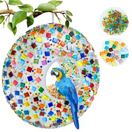 FARBCLUB DIY Mosaic Hanging Bird Feeders for Outdoors - 9.4in Fly-Through Wild Bird Feeder, Colorful Mosaic Pattern, Attracting Finch, Cardinal, Chickadee, Christmas Xmas Gifts for Bird Lovers