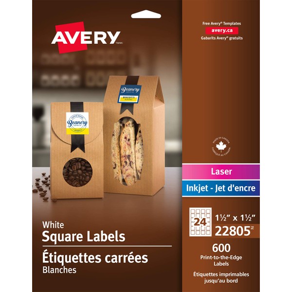 Avery 1.5" x 1.5" Square Labels, for Laser/Inkjet Printers, Print-to-The-Edge,