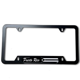 Puerto Rico Black Flag Domed Black License Plate Frame -US Size- Puerto Rico, Puerto Rican, Black Flag