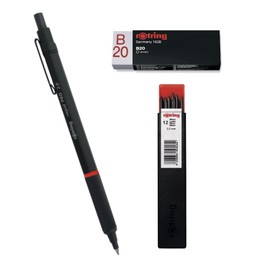rOtring Rapid Pro Mechanical Pencil | HB 2.0 mm Lead Mechanical Pencil | Matte Black Full Metal Barrel | Set Tikky Mechanical Pencil Leads | 2.0 mm | 12 Pieces | Eraser B20