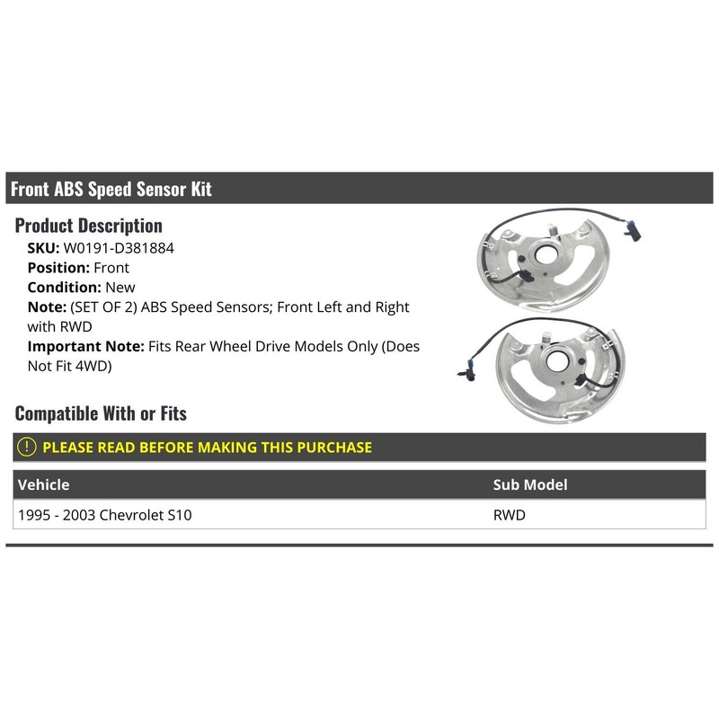 Front ABS Speed Sensor Kit - 2 Piece - Compatible