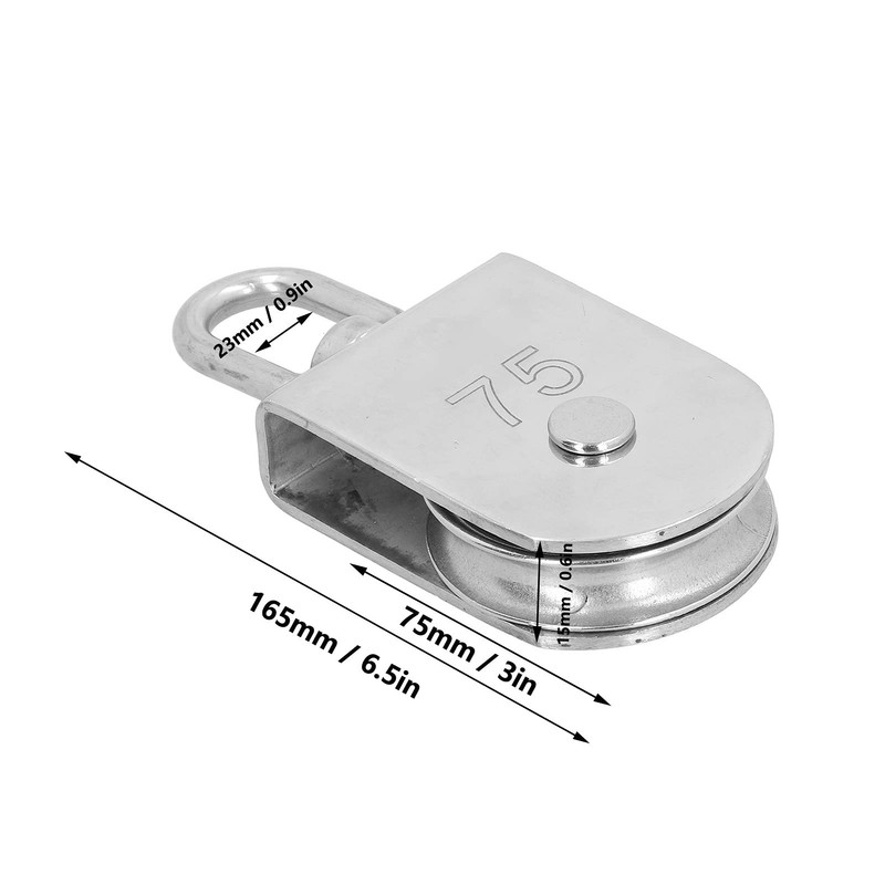 3in M75 Lifting Single Pulley Roller Loading 750kg/1653.5lb,316 Stainless Steel