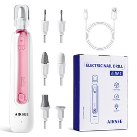 AIRSEE Professional Manicure Pedicure Kit,Cordless 6 in 1 Electric Nail File for feet,5 Speed Rechargeable Pedicure Tools for Thick Nail Toenail Cuticle, Hand Feet Trimmer Buffer for Women Men,Pink