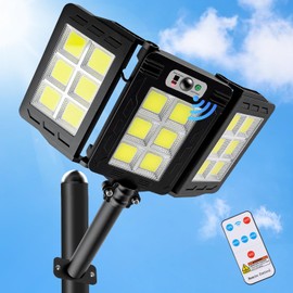 JWT Solar Street Lights Outdoor Waterproof - Solar Powered Parking Lot Light Dusk to Dawn 7000LM, 3-Head Folding Motion Sensor Commercial LED Solar Flood Lights Waterproof Remote Control for Outside