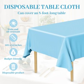 Bouiexye Pack of 4 Disposable Tablecloths, 137 x 274 cm, Plastic Tablecloth, Light Blue, Rectangular Table Cover, Garden Tablecloth for Catering, Party, Weddings, Barbecue, Picnic