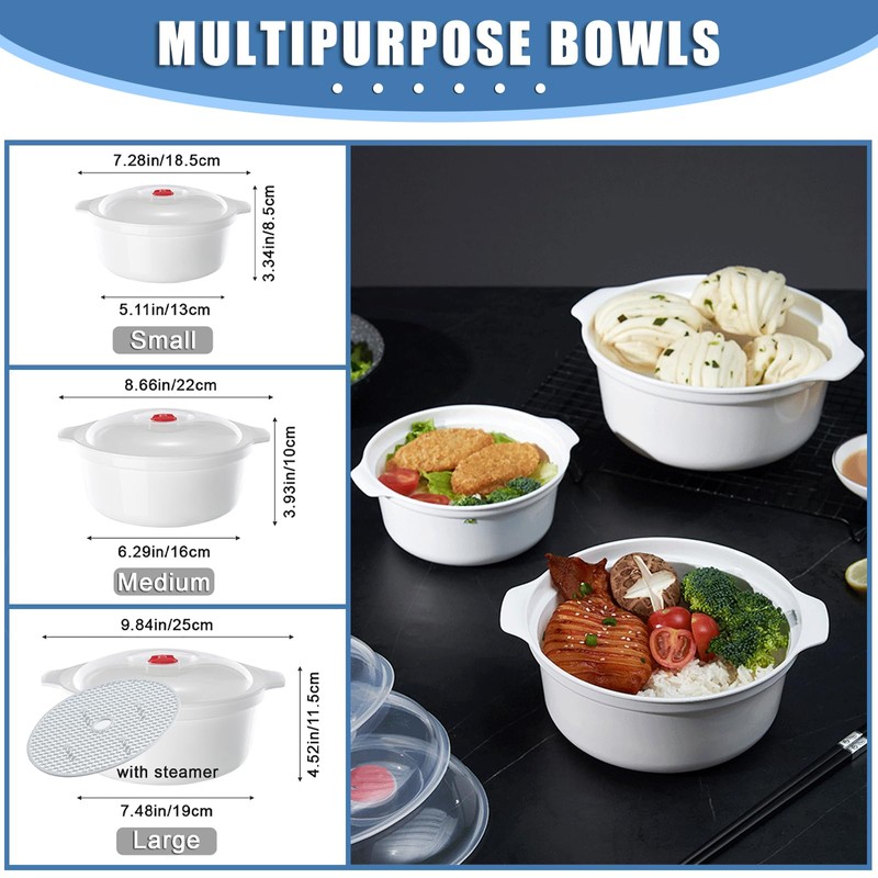 POYIPI Microwave Bowls with Lids Plastic Microwave Safe Bowls Microwave