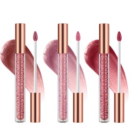 3Pcs Lasting Plump & Shine Lip Gloss Set, Plumping Sparkling Feuchtigkeitsspendend Lippenstift Hyaluronsäure Lip Glaze mit Cremiger Textur, Farbiges Lipgloss für voller wirkende Lippen