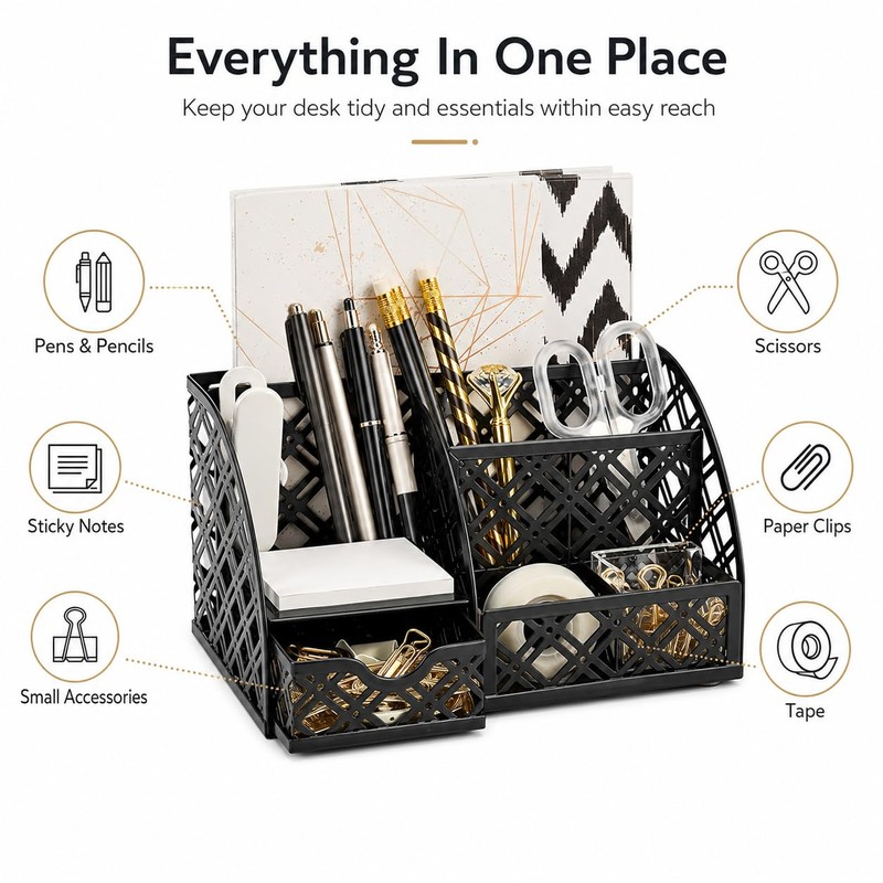 EXERZ Table Organiser/Desk Organiser/Desk Tidy/Pen Holder - Metal, Drawer, Tweezers