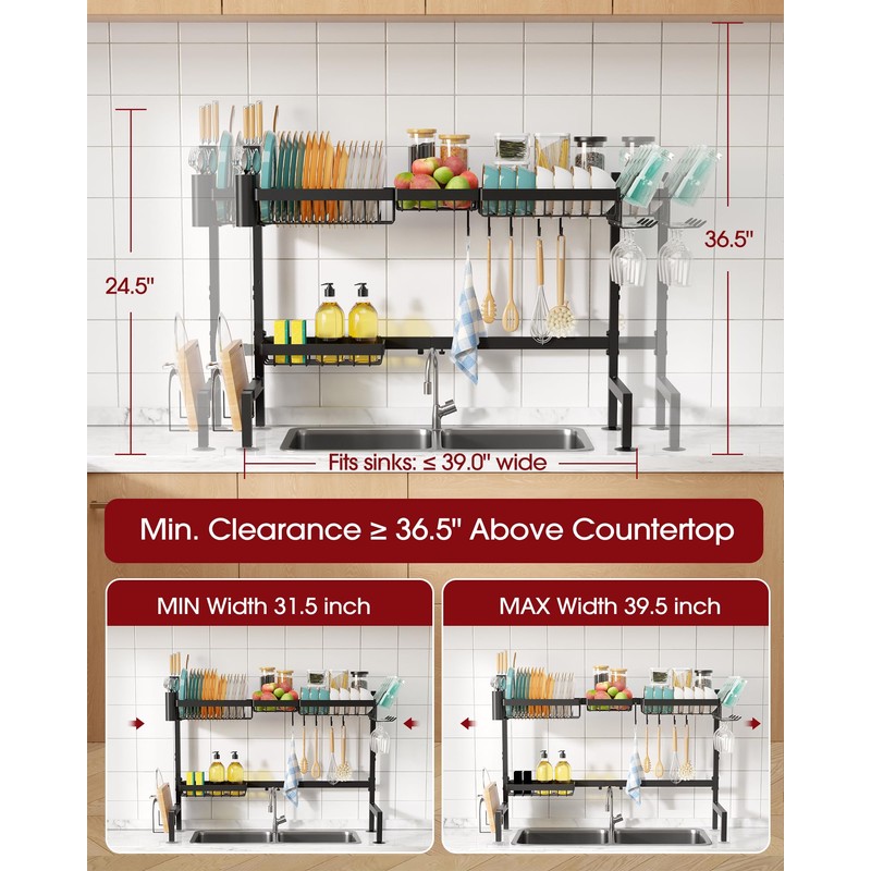 Sakugi Over The Sink Dish Drying Rack - Adjustable 2