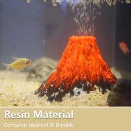 LIANNHUU, Aquarium Volcano Ornament with Bubble Disc, Decor for Fish Tank Landscape, Air Stone Bubble Decoration (Red)
