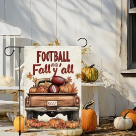 Welcome Thanksgiving Fall Garden Flags 12x18 Inch Double Sided Outside Decorations, Autumn FOOTBALL Y'all Truck with Maple Leaf Small Yard Flags, Harvest Seasonal Villa Farmhouse Holiday Outdoor Decor