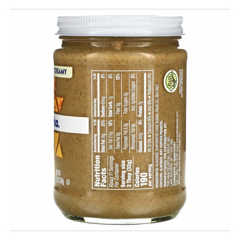 MaraNatha Almond Butter Creamy 12 oz 340 g All-Natural, Gluten-Free,
