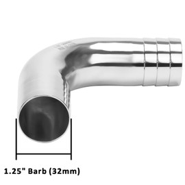 DERNORD Sanitary Hose Barb Fitting 304 Stainless Steel 1-1/4" Barbed x 1-1/4" Barbed 90 Degree Elbow