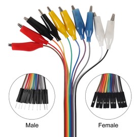 QCCAN 3 Set 2 in 1 Alligator Clip to Dupont Wire 10 Pin 30cm Male/Female, Alligator Clip for Test Leads, for Arduino Raspberry pi Makey Makey and 3D Printing Prototypes (5 Colors)