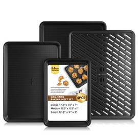 4 Pack Baking Sheet Pan Set Non Stick, Carbon Steel Cookie Sheets for Baking with Wire Rack, Cooling Racks for Cooking and Baking, Thicker Ceramic Half/Quarter/Jelly Roll Baking Trays for Oven