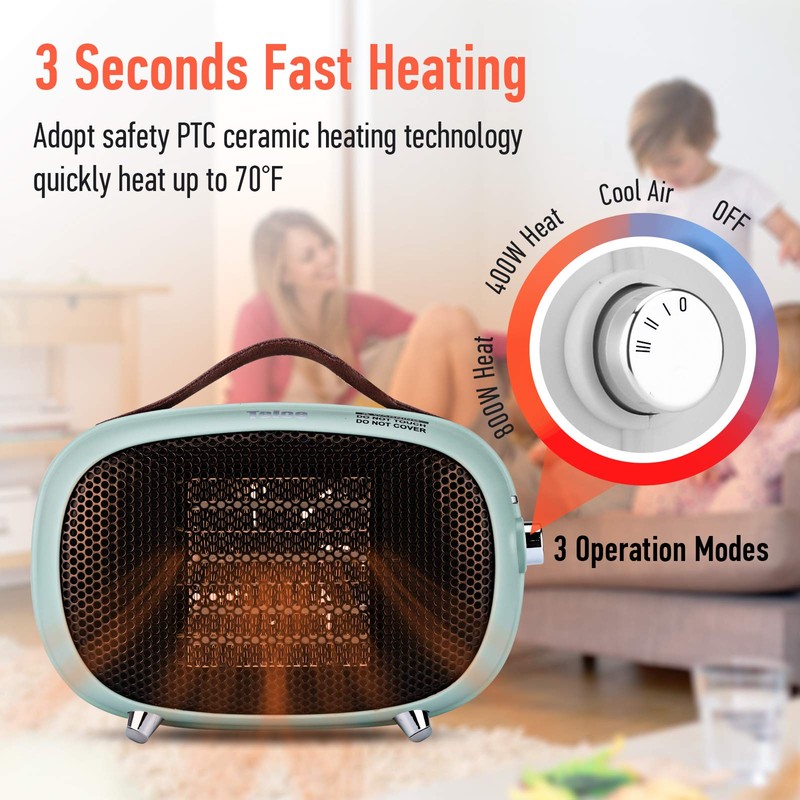 Space Heater, Teioe Mini Electric Space Heater 800W/400W, Small PTC