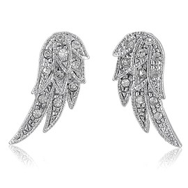 BERRICLE Angel Wings Cubic Zirconia CZ Fashion Stud Earrings for Women, Silver-Tone