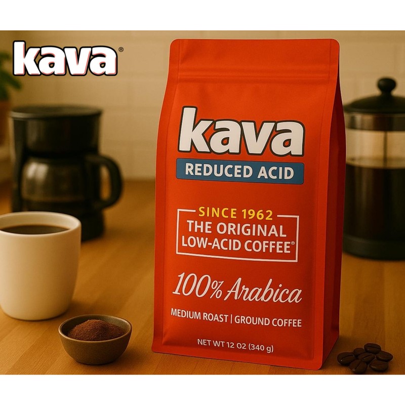 Kava Low Acid Neutralized Ground Coffee – Medium Roast Arabica,