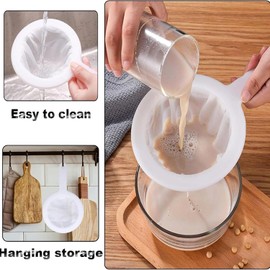 1pcs Plastic Nylon Fine Mesh Strainer,200 Mesh Fine Mesh Food Grade PP Strainer Ultra-Fine Nylon Mesh Sieve Mesh Colander with Non Slip Handle for Coffee Jam Fruits Vegetable Straining Set Strainer