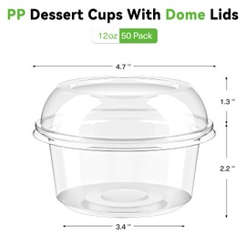 Qeirudu 50 Pack 12 Oz Clear Plastic Dessert Cups with Dome Lids, Disposable Snack Cups Party Serving Bowls for Ice Creams, Cakes, Parfaits, Fruits
