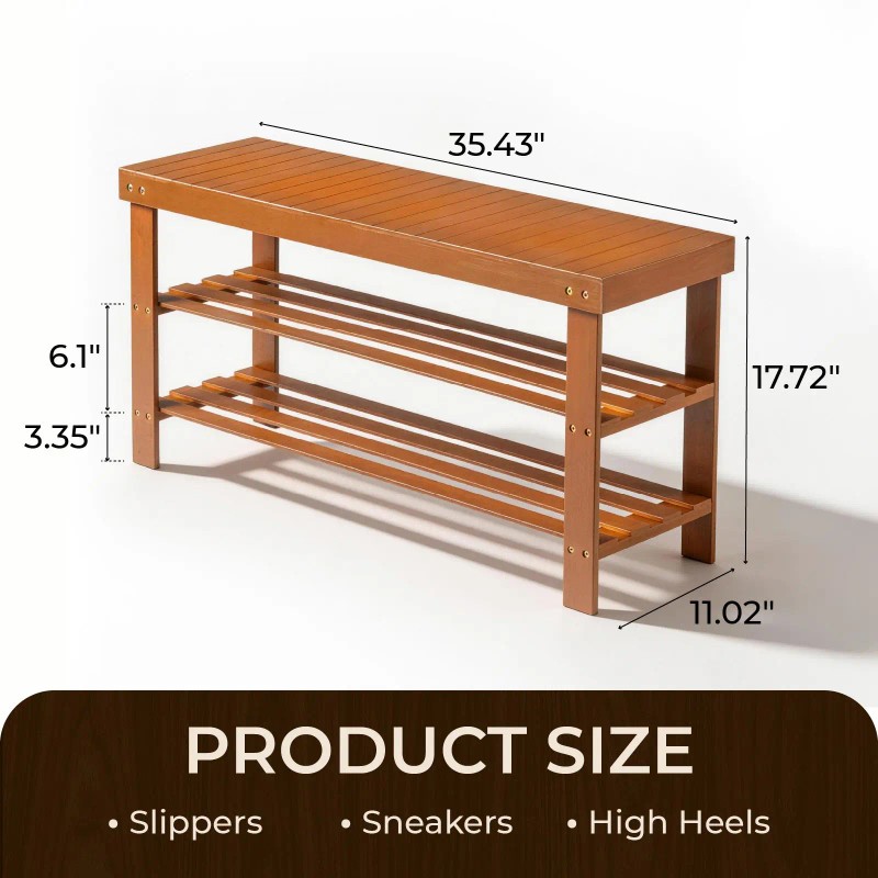 Walnut 3-Tier Bamboo Shoe Rack 35.43 X 11.02 X 17.72