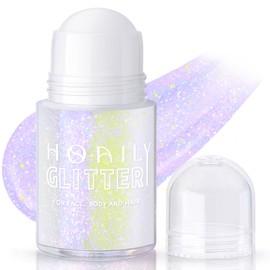 HOSAILY Roll on Body Glitter Gel, Holographic Chameleon Color Changing Hair Glitter Gel for Face Under Light, Mermaid Festival Party Rave Accessories Sequins Shimmer Makeup (10# Neon Violet)