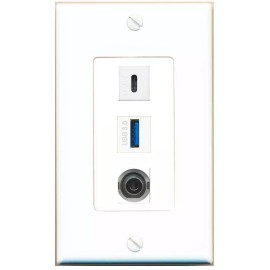 Wallplate City 3 Port 1 Gang Jack Face Cover Cable Plastic 3-5MM USB-3 USBC Wall Plate
