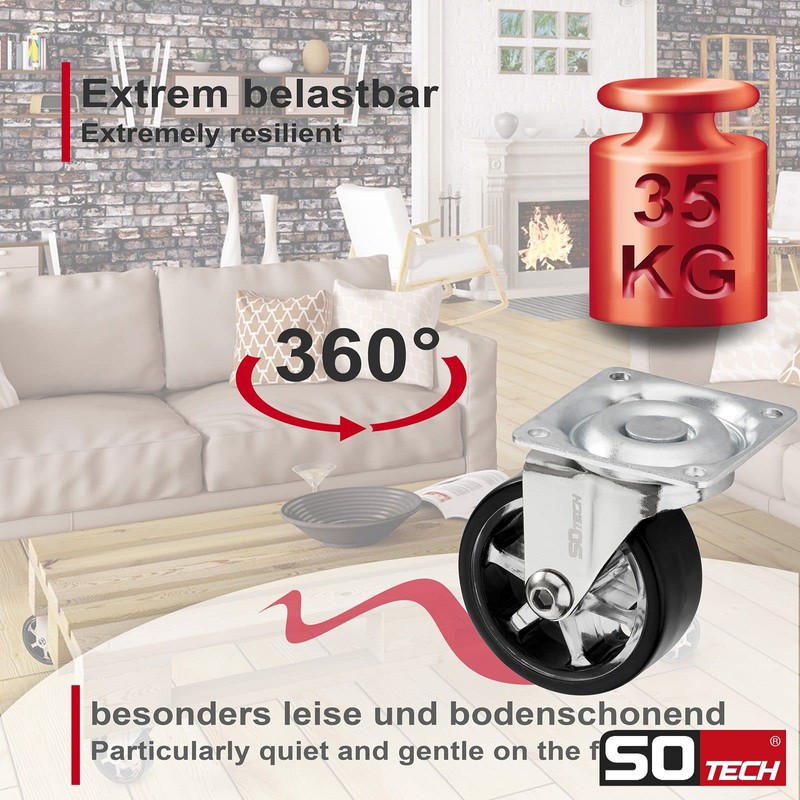 Set of 4 Decorative Design Furniture Castors RAPID Castors Diameter