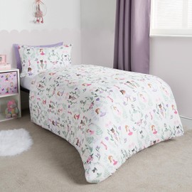 OHS Single Duvet Cover Set Kids Ballerina Print, Reversible Girls Bedding Single Kids Duvet Covers with Pillowcase Ultra Soft Comfy Bed Set, White/Purple