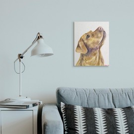 Stupell Industries Yellow Lab Gazing Upwards Pet Dog Portrait, Design by George Dyachenko Canvas Wall Art, 16x20, White