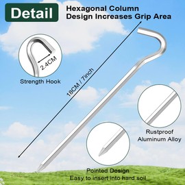 Flintronic 24PCS Alloy Tent Pegs, 7in (18cm) Heavy Duty Metal Tent Pegs, Galvanised Ground Pegs, Rust Free Tent Pegs, Suitable for Outdoor Grassland Travelling Camping Hiking (Silver)