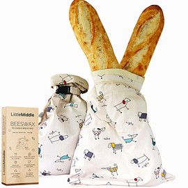 2 XL Beeswax Bread Bags for Homemade Bread, Reusable Cotton and Beeswax Storage for Sourdough or Artisan Loaves, Keeps Bread Fresh Longer, Freezer Safe, 12.6" x 16.7"