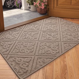 Color&Geometry Door Mat Indoor Entrance Dark Beige 17x30, Non Slip Absorbent Dirt Trapper for Inside Entry Way, Low Pile Small Door Rug for Front/Back Door, Easy Clean Doormat (Rolled-Up No Creases)
