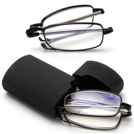 VANANA Folding Reading Glasses with Hard Cases, Blue Light Blocking Lens Spring Hinge Magnify Reader Pocket Size (Black (2 Pairs), 2.5, multiplier_x)