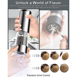 BZPP Electric Salt and Pepper Grinder Set - 6 Adjustable Coarseness, One-Handed Operation Design - Automatic Salt and Pepper Shakers with Rechargeable Base, Larger Capacity - for Kitchen, BBQ, Gift