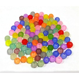 Perlin Frosted Glass Beads Mix Set Round 8 mm Matt Iced Motif Bead Colourful 100 Pieces Beads for Jewellery Making Accessories DIY Crafts Necklace Bracelet Earrings
