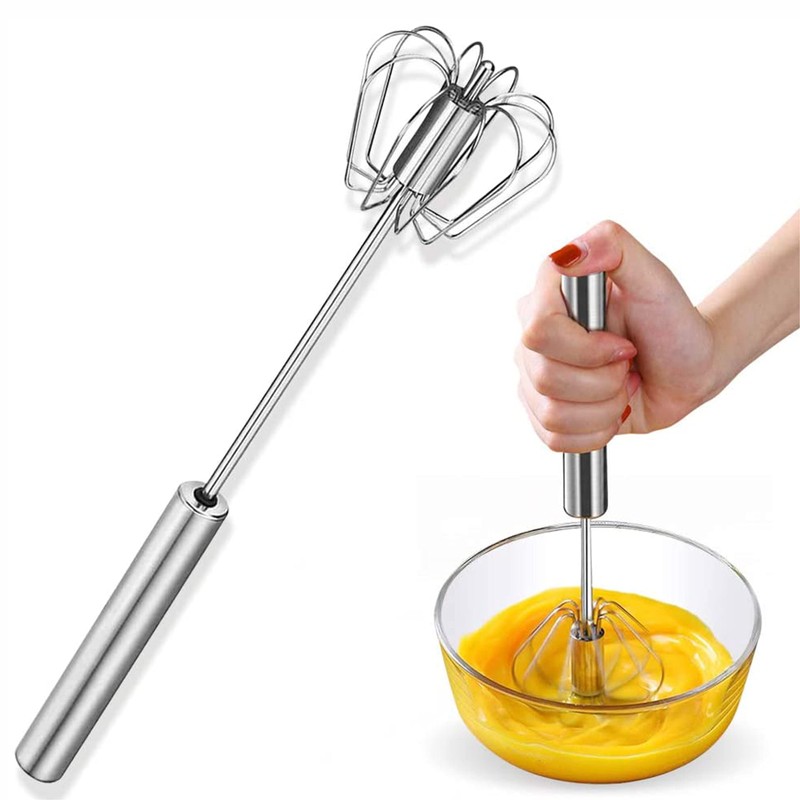 SUL Stainless Steel Spring Action Egg Whisk, Rotatory Whisk Blender,