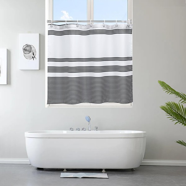 AooHome Shower Curtain, Small Window, Blindfold, Cute, Waterproof, Short, Mildew Resistant, Bathroom Window, 27.6 inches (70 cm) Length, Cafe Curtain, Stripe, 39.4 inches (100 cm), Room Divider, Ring