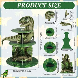 Censen 3 Tier Dinosaur Cupcake Stand Party Decorations Dinosaur Theme Cupcake Holder Decorations Dino Dessert Tower for Kids Dino Jungle Theme Party Birthday Supplies(Realistic)