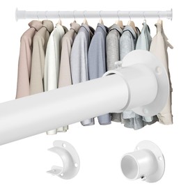 Closet Rods for Hanging Clothes, 1.3 Inch Diameter Heavy Duty Closet Rod 17-39 Inches Adjustable Clothes Hanging Rod White Closet Poles for Wardrobes, Bathroom, Windows