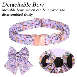 FUNAT Detachable Dog Collar with Bow, Soft and Comfortable Dog Collar, Floral Streamer Pet Collar for Cats and Small Medium Dogs