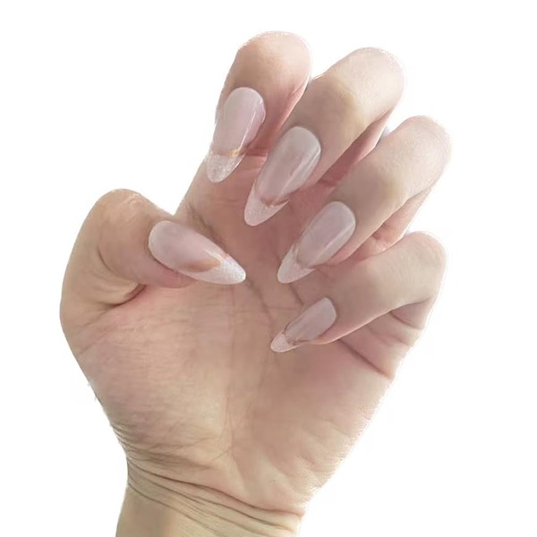 PIVHWIR Press On Nails, Reusable Glitter Fake Nails, Short Pointed