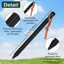 Flintronic 12PCS Alloy Tent Pegs,18cm Heavy Duty Metal Tent Pegs with Reflective Rope Rust, Triangular Camping Pegs, Suitable for Outdoor Grassland Travelling Camping Hiking (Black)