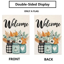 Fall Floral Pumpkins Garden Flag 12x18 Inch Double Sided Small Burlap Welcome Autumn Mason Jar Holiday for Outside Yard Decor