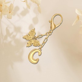 Initial Keychain With Butterfly For Women Cute Handbag Charms Fashion Gold Bubble Alphabet Keychain Accessories Gift For Her (Alphabet C)