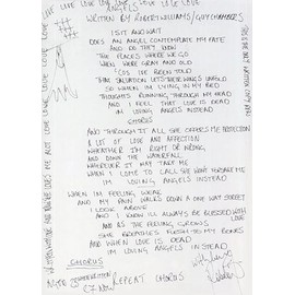 Robbie Williams "Angels" Signed Lyrics Print - Pop Star Memorabilia - Preprint Autograph Memorabilia (8.3" x 11.7") A4 Unframed
