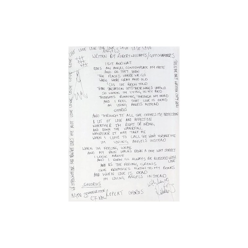 Robbie Williams "Angels" Signed Lyrics Print - Pop Star Memorabilia